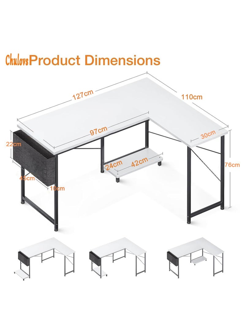 Chulovs L Shaped Desk with Storage Bag, Home Office Desk with Host Stand, Reversible Computer Corner Desk for Bedroom, PC Gaming Desk for Study Writing (White) - Image 2