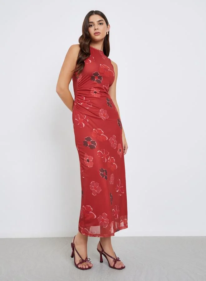 Styli Styli Floral Print Mesh Sleeveless Bodycon Maxi Dress