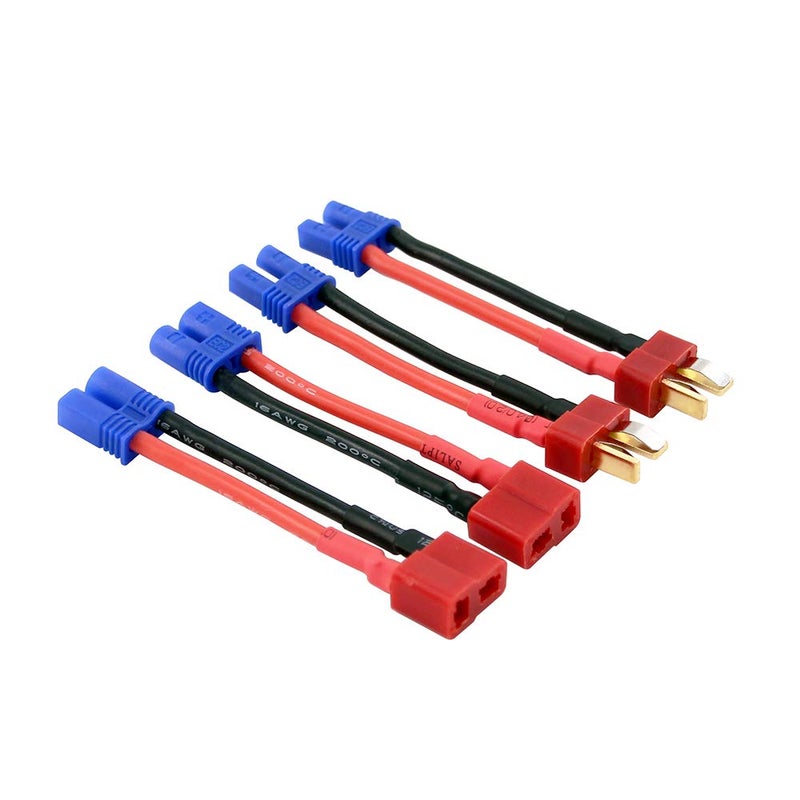 OliRC 4pcs T-Plug Style to EC2 Male Female Connector Adapter with 5cm 2inch 16awg Wire(C40-4) - Image 1