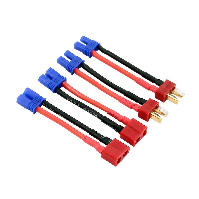 OliRC 4pcs T-Plug Style to EC2 Male Female Connector Adapter with 5cm 2inch 16awg Wire(C40-4) - Image 2