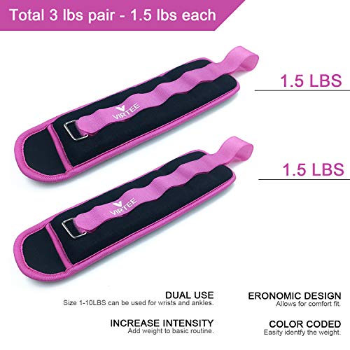 Virtee Ankle/Wrist Weights for Women, Men, Kids - Arm Leg Weights Set with Adjustable Strap - Running, Jogging, Gymnastic, Physical Therapy, Fitness - Choice of 1 lb 2 lbs 3 lbs 4 lbs 6 lbs 8 lbs 10 lbs - Image 2