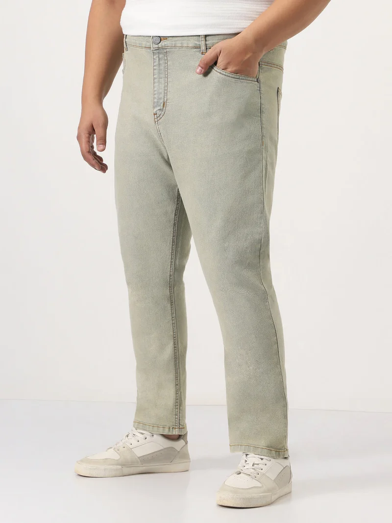 Urbano Fashion  Urbano Plus Men's Ice Grey Straight Fit Heavy Washed Jeans Stretchable  | Best Price UAE