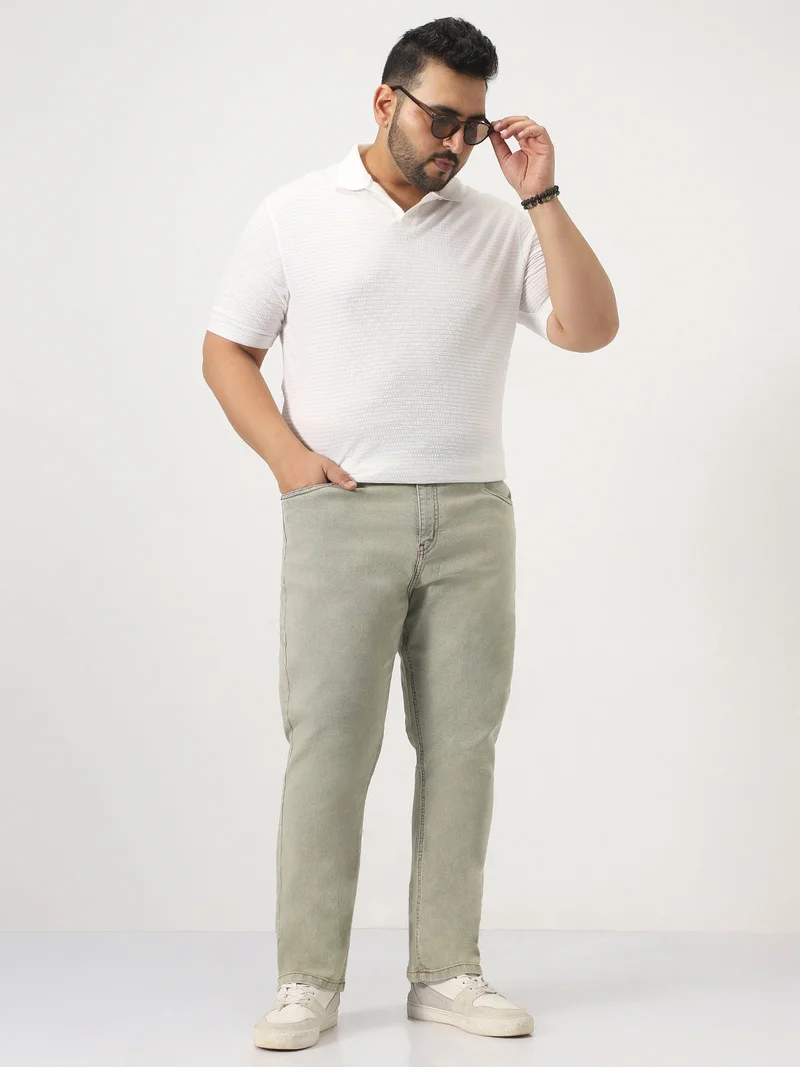 Urbano Fashion  Urbano Plus Men's Ice Grey Straight Fit Heavy Washed Jeans Stretchable  | Best Price UAE