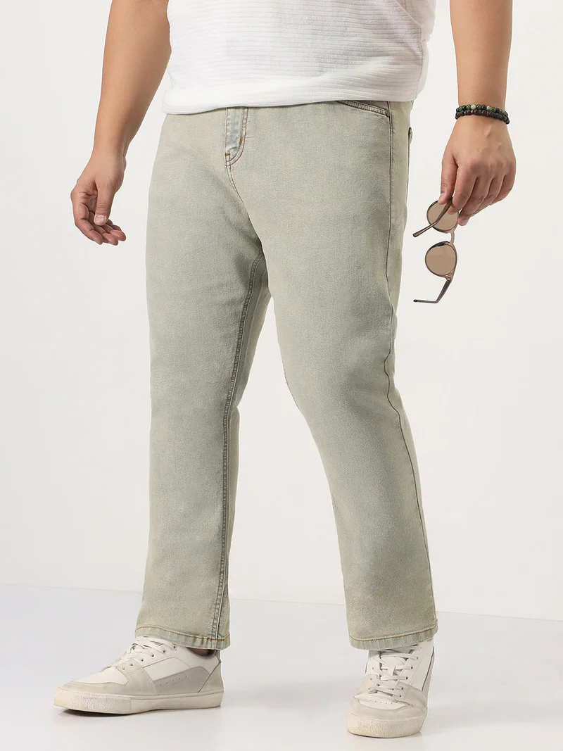 Urbano Plus Men's Ice Grey Straight Fit Heavy Washed Jeans Stretchable