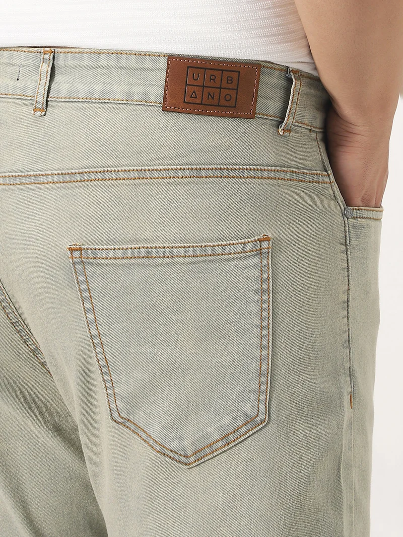 Urbano Fashion  Urbano Plus Men's Ice Grey Straight Fit Heavy Washed Jeans Stretchable  | Best Price UAE