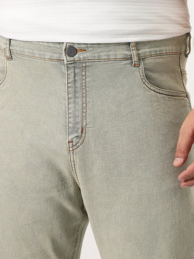 Urbano Fashion  Urbano Plus Men's Ice Grey Straight Fit Heavy Washed Jeans Stretchable  | Best Price UAE