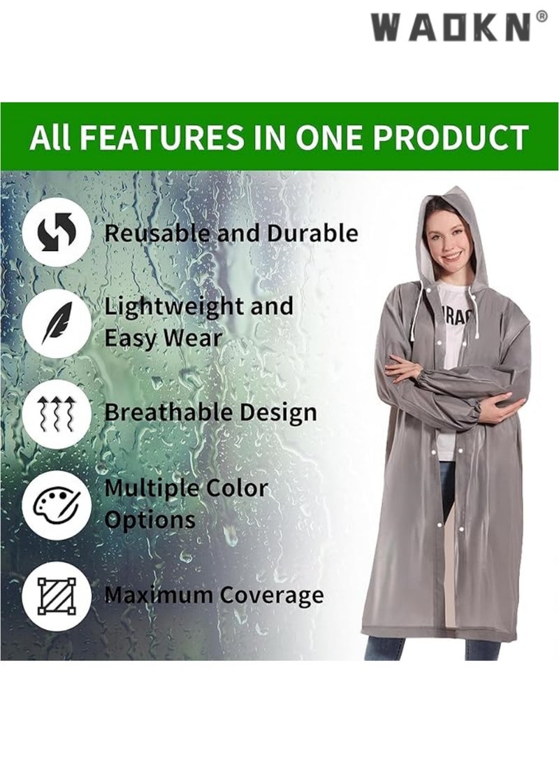 2-Pack Adult Rain Ponchos，Reusable, Lightweight & Portable Raincoats for Men & Women, Featuring Drawstring Hood & Elastic Wrist Cuffs for Enhanced Comfort & Protection