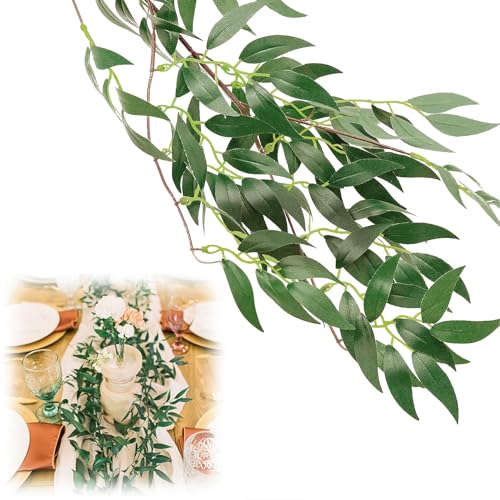 ANPHSIN Fake Vines Greenery Garland - 3 Packs Total 16.8ft Green Willow Leaf Vine Garland, Artificial Leaves Wall Hanging Decor for Home, Room, Wedding Arch, Centerpieces - Image 1