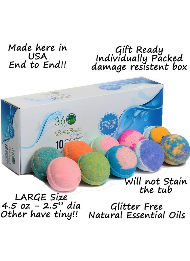 360Feel - Bath Bombs Gift Set 10 Large Usa Made -Made With Essential Oil -All Natural Organic Bath Fizzies- Gift Ready Box - Aromatherapy Organic Bath Bomb For Women Men And Kids - Gift Ready Box - Image 1