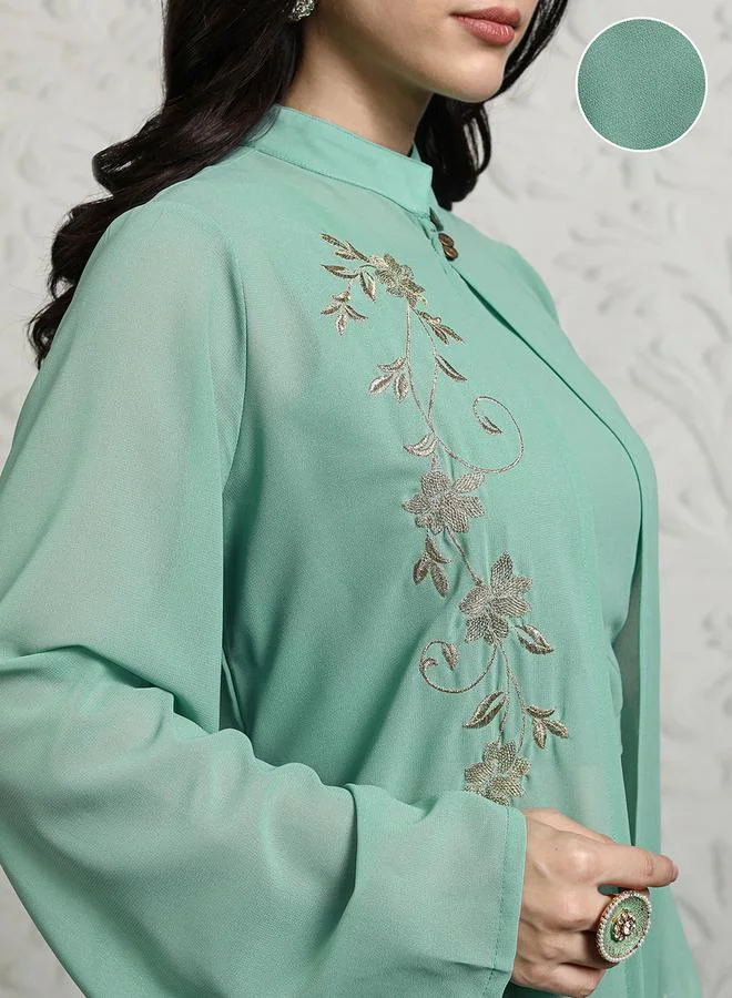 Vishudh Women Solid Crop Top and Palazzo Pants with Embroidered Shrug by Styli