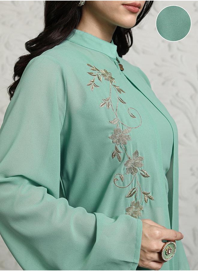 Vishudh - Women Solid Crop Top and Palazzo Pants with Embroidered Shrug by Styli - Image 1