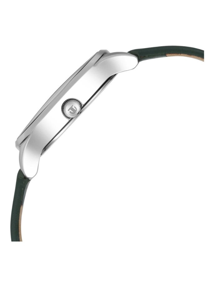 TITAN ساعة عمل للنساء 2649SL01 - قرص فضي، حزام جلد أخضر، حركة كوارتز، زجاج معدني - Image 3