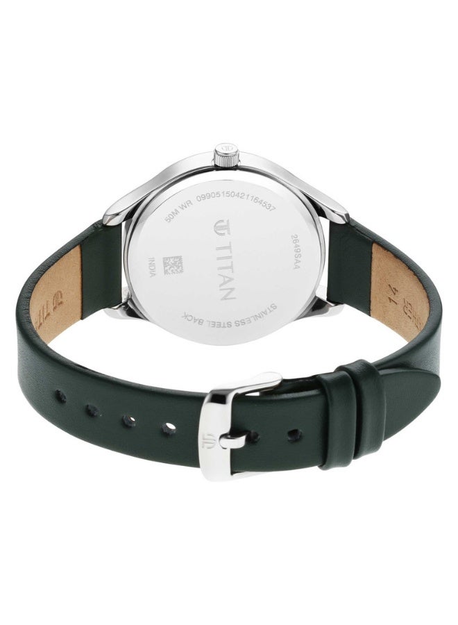 TITAN ساعة عمل للنساء 2649SL01 - قرص فضي، حزام جلد أخضر، حركة كوارتز، زجاج معدني - Image 4