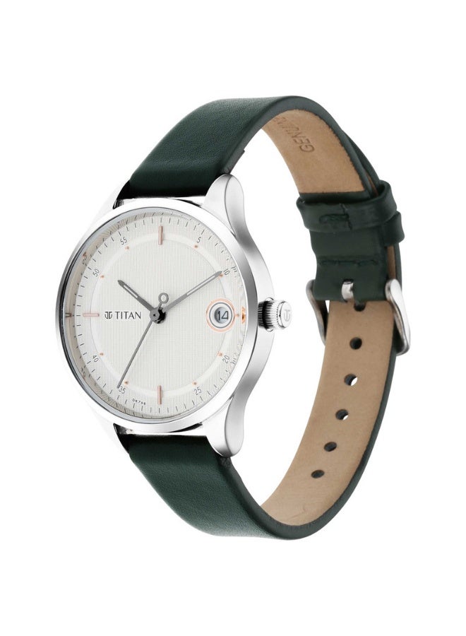 TITAN ساعة عمل للنساء 2649SL01 - قرص فضي، حزام جلد أخضر، حركة كوارتز، زجاج معدني - Image 2