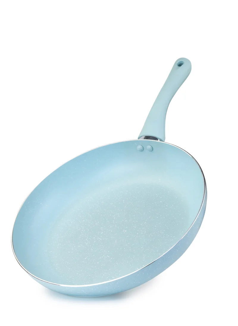 ويلسون Oak Frying Pan Nonstick Induction Flat Bottom Cast Aluminum Stir Fry Pan with Marble Coating and Soft touch handle for Gas, Electric, Induction & Ceramic Stove  - Blue
