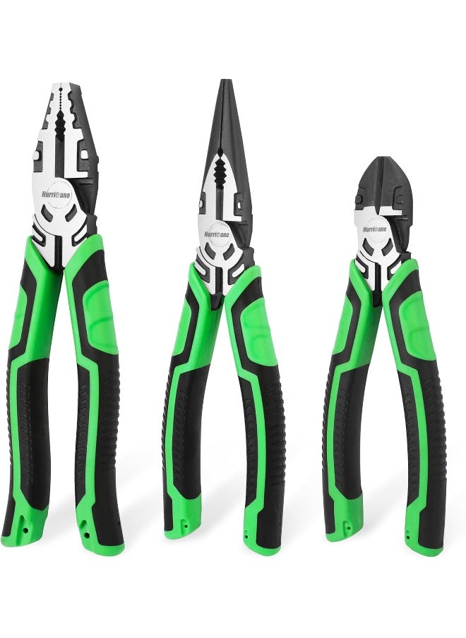 Hurricane HURRICANE 3 Pieces Pliers Set, Heavy-duty Pliers Set, with 8 Inch Linesman pliers, 8 Inch Needle Nose pliers and 6 Inch Diagonal Cutting pliers for Basic Repair  - Image 1