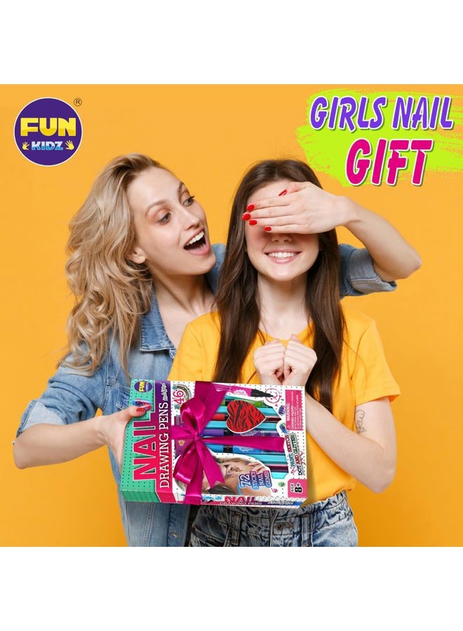 FUN KIDZ طقم أظافر للفتيات من عمر 7-12، مجموعة فن الأظافر القابلة للتقشير مع أقلام طلاء الأظافر، زينة أظافر لامعة مؤقتة، طقم مكياج للمراهقات للحفلات - Image 3