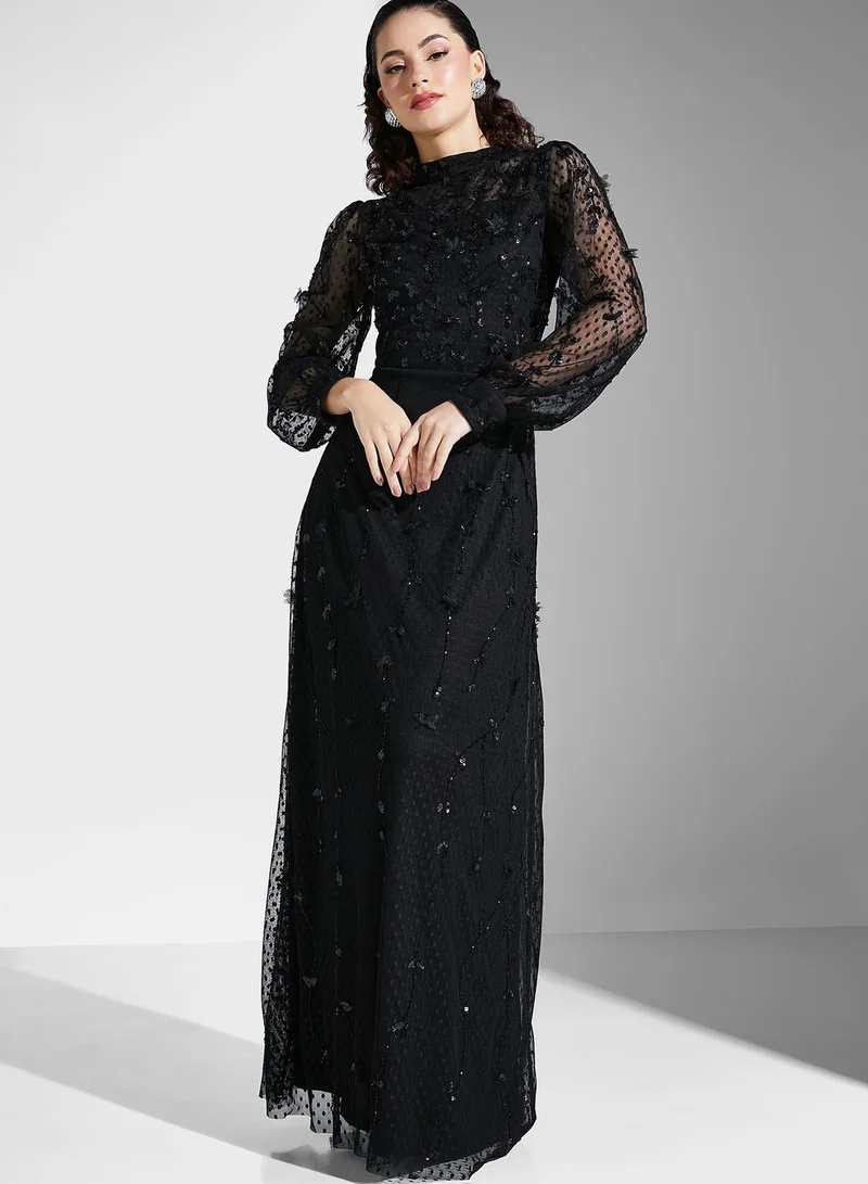 Frock and Frill High Neck Embroidered Dress for Women | Best Price Kuwait