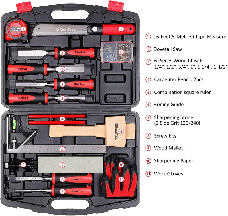KingTool 87 Pc. Advanced Wood Chisel Set with Storage Case Including Superior Chisels | Heat-Treated Cr-V Alloy Blades Premium Chisel Set for Carpentry Craftsman - Image 2