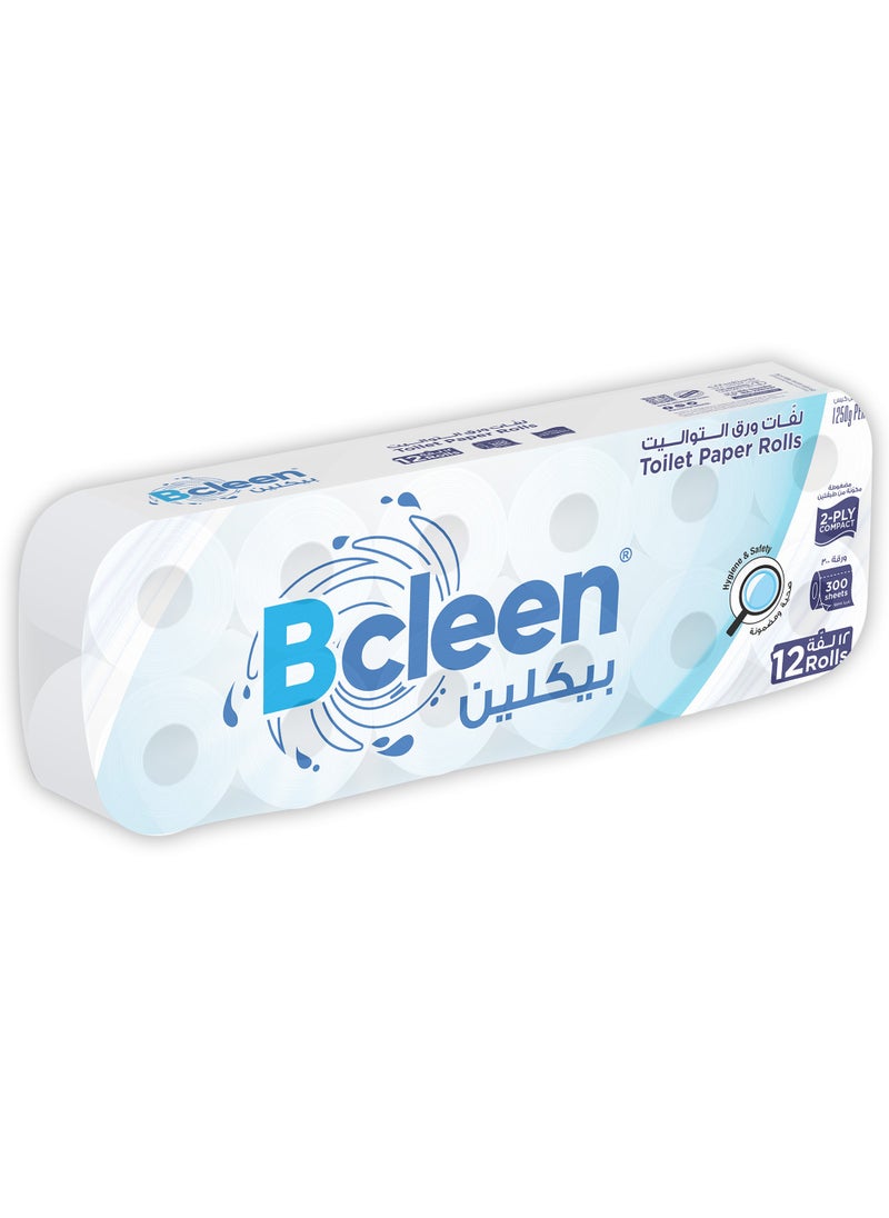 Bcleen - Toilet Tissue Paper Rolls  2 Ply 300 Sheets Pack of 12 - Image 1