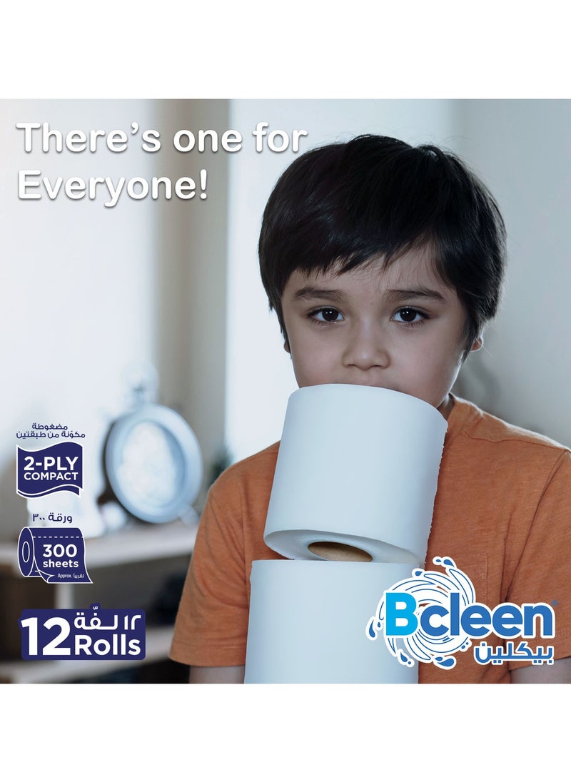 Bcleen - Toilet Tissue Paper Rolls  2 Ply 300 Sheets Pack of 12 - Image 1