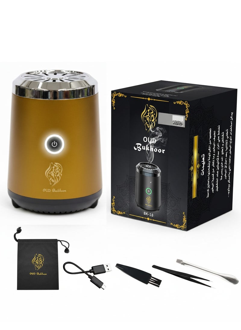 بخور مبخرة صغيرة محمولة | موزع بخور وعود كهربائي قابل للشحن عبر USB | حامل بخور عربي، جهاز مبخر للمنزل والمكتب والسفر والسيارة، عطر ذهبي - Image 1