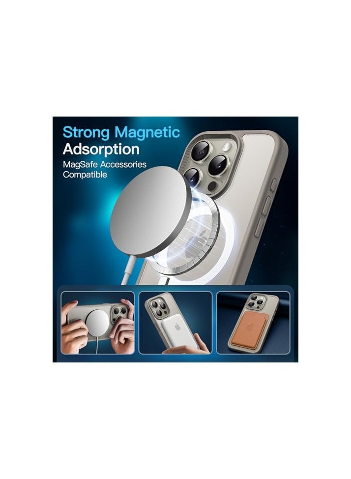 جي تيك حافظة مغناطيسية 3 في 1 من JETech لهاتف iPhone 15 Pro Max مقاس 6.7 بوصة مع عبوتين من واقيات الشاشة من الزجاج المقوى، متوافقة مع MagSafe، غطاء هاتف خلفي شفاف غير لامع مقاوم للصدمات (تيتانيوم طبيعي) - Image 5