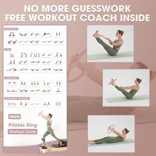PAETA Pilates Ring Set – 14” Magic Circle (38 lbs Resistance), 9.8” Pilates Ball, 5 Resistance Bands, and Exercise Guide Included for Home Workouts(Pink) - Image 2