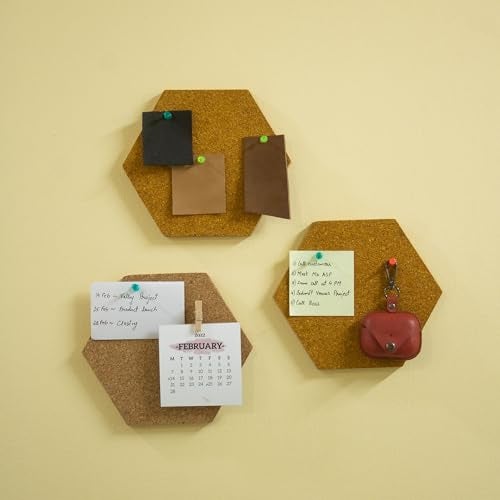 HAMELIN Bee Hive Hexagonal Cork Pinboard For Home Office Classroom & Notice Board For Home | Self-Adhesive Tiles Bulletin Reminder Board | Multi Purpose Wall Decor Boards | Set of 3 | 20 x 10 x 1 cm - Image 4