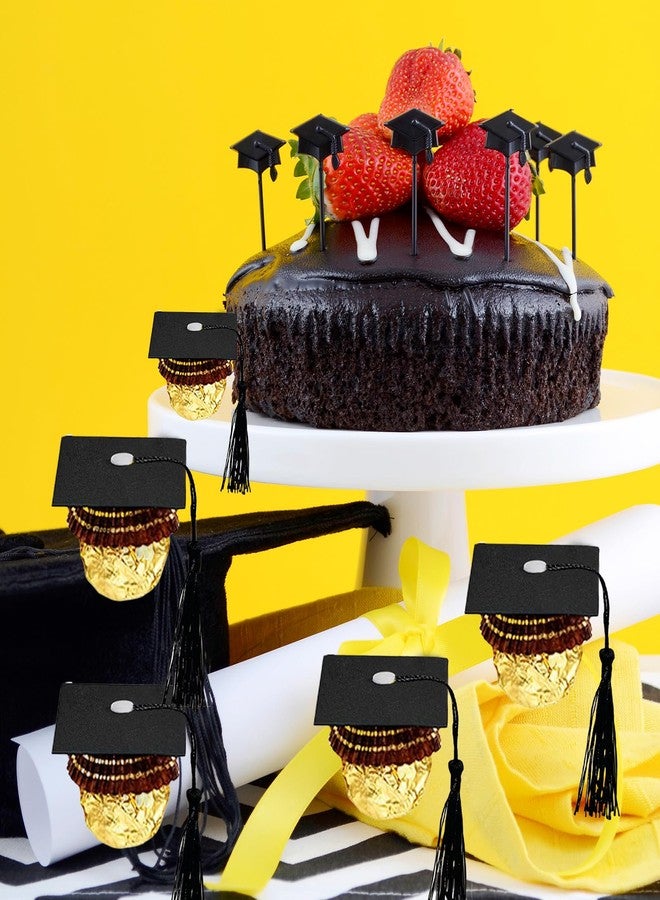 JXITON 50pcs Graduation Chocolate Decorations Graduation Cap Cupcake Toppers Chocolate Decorations Mini Grad Cap Decor for 2025 Congrats Grad Party Supply - Image 4