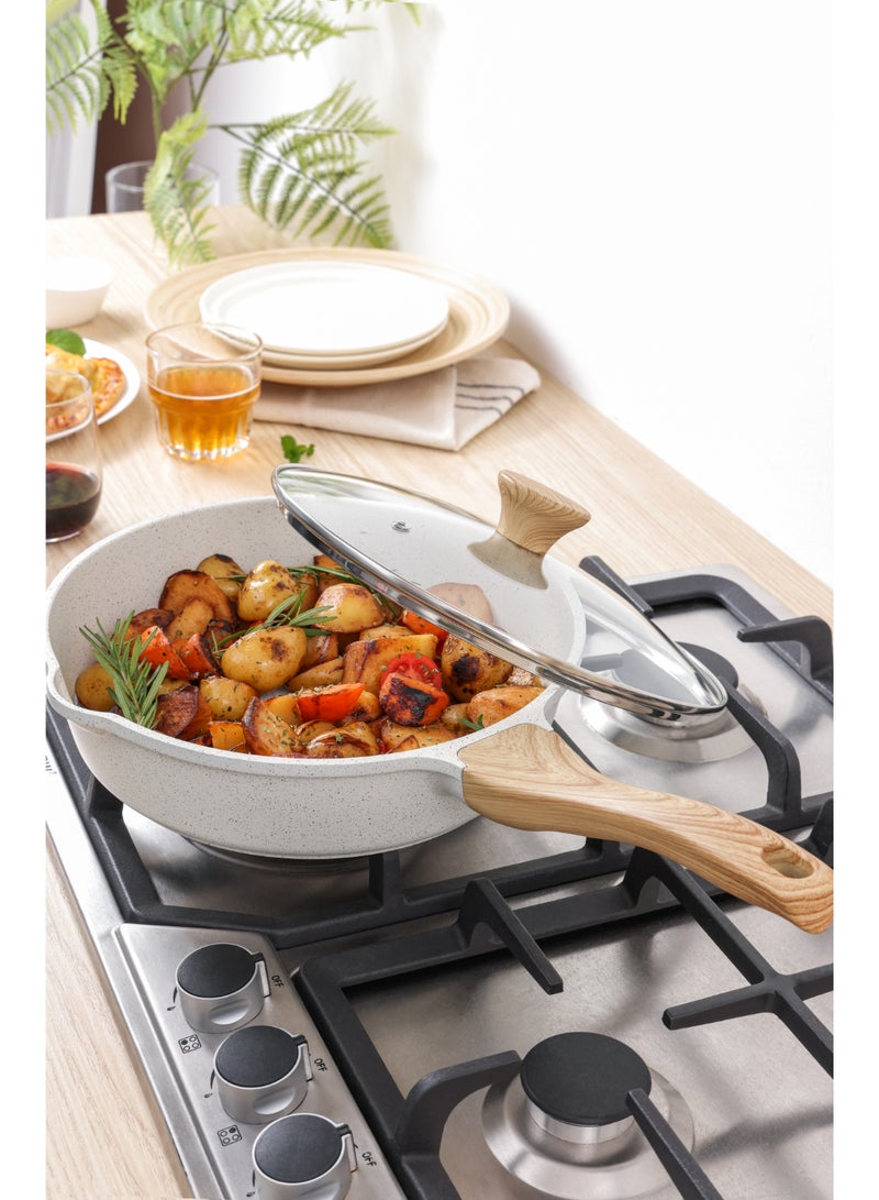 سنسارتي طقم أواني طهي سيراميك، طقم أواني ومقالي غير لاصقة، 10 قطع أواني طهي حثية، طقم طبخ مطبخ غير سام وصحي غير لاصق، مع طقم مقالي، PFAS وPTFE وPFOA وخالي من PFO، أبيض - Image 4