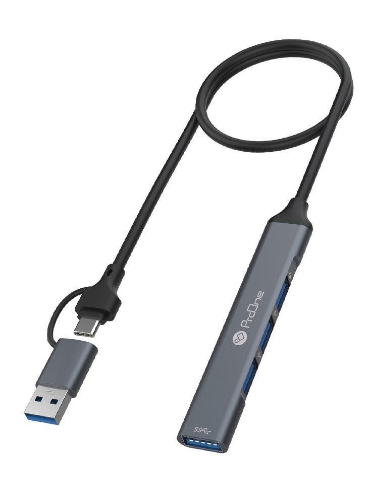 ProOne ProOne PHU590 Type-C/USB 3.0 to USB Hub – 4-Port USB Adapter (1 x USB 3.0 & 3 x USB 2.0), 50cm Cable, Alloy & PVC Construction, OTG Support  - Image 1