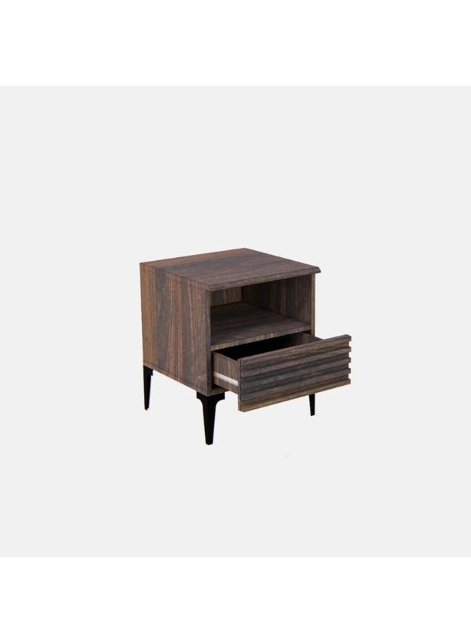 Baity Malaysian wood bedside table with storage drawer - dark brown. - Image 3