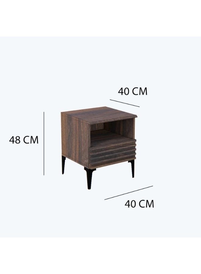 Baity Malaysian wood bedside table with storage drawer - dark brown. - Image 4