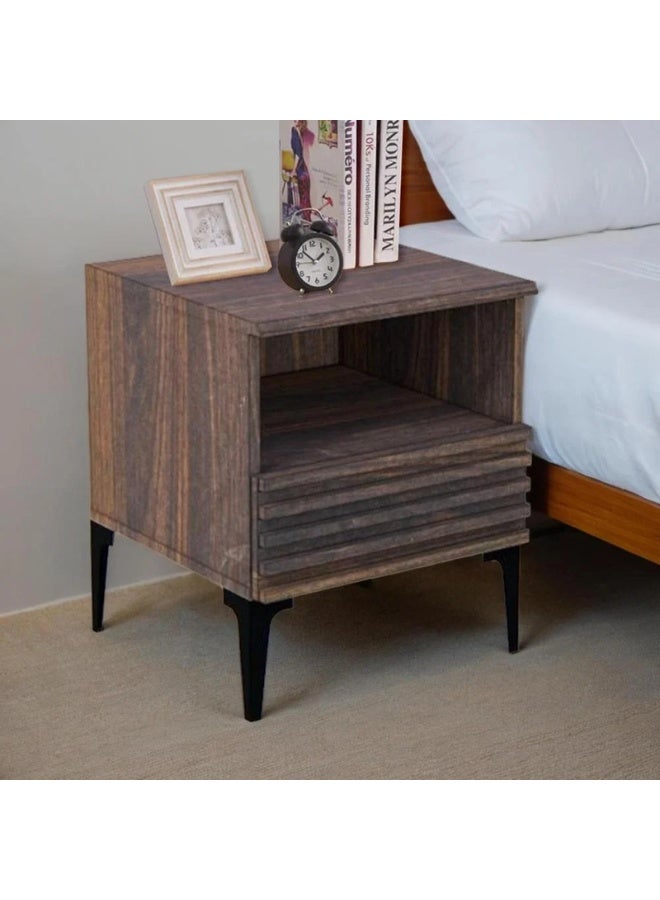 Baity Malaysian wood bedside table with storage drawer - dark brown. - Image 1
