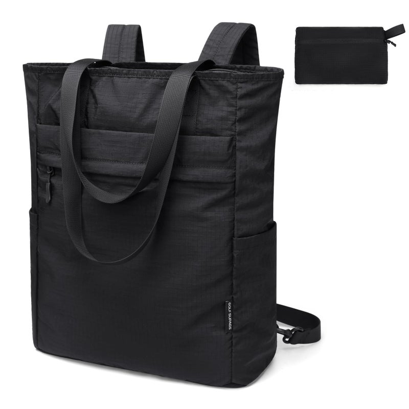 GOLF SUPAGS Foldaway Convertible Tote Backpack Lightweight Nylon Daypack Women Men City Pack Versatile Backpack Leisure, Black - Image 1