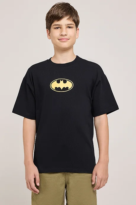 أر أند بي Batman Print T-Shirt With Crew Neck and Short Sleeves