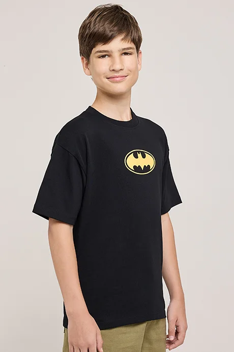 أر أند بي Batman Print T-Shirt With Crew Neck and Short Sleeves