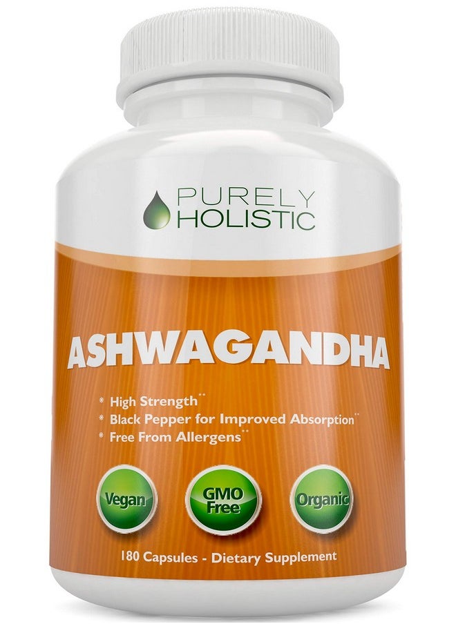 Purely Holistic - Organic Ashwagandha 1300Mg 180 Vegan Capsules 650Mg Of Ashwaganda Per Capsule High Strength Ashwaganda Root Extract With Black Pepper For Enhanced Absorption - Image 1