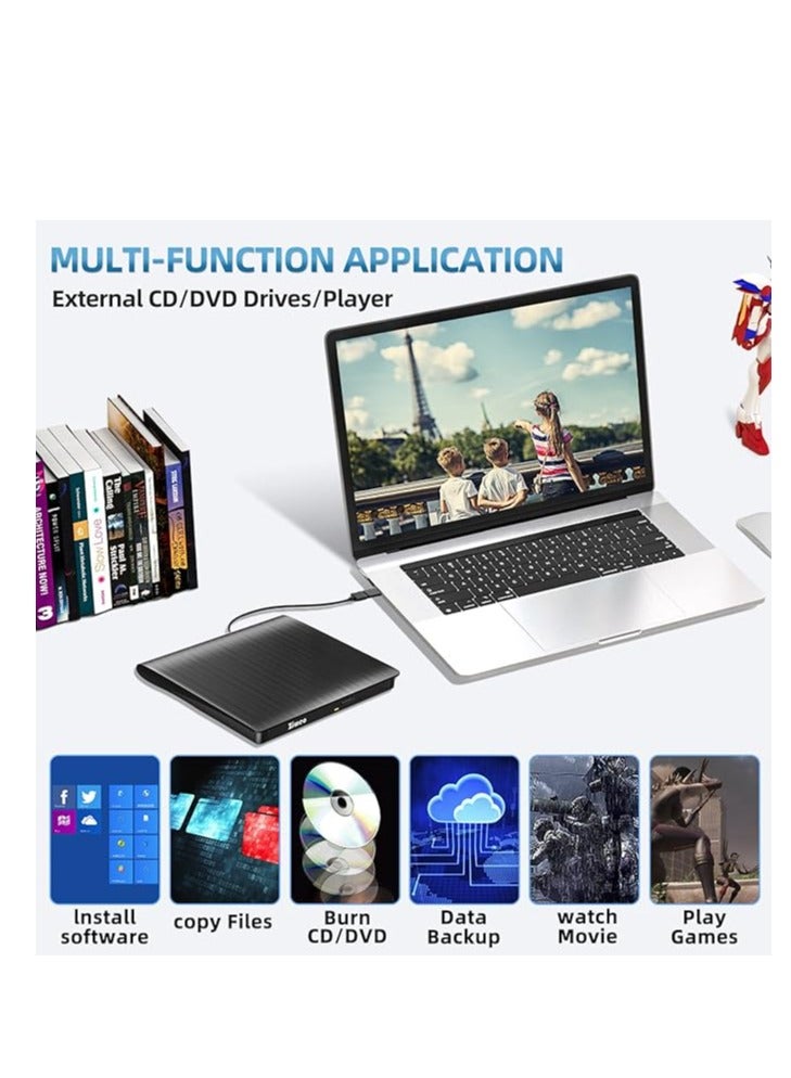 External DVD Drive USB 3.0 Type-C CD Burner Portable CD +/-RW Drive DVD Player for ROM Rewriter Burner Compatible with Laptop Desktop PC Windows MacBook Linux Mac OS  - Image 3
