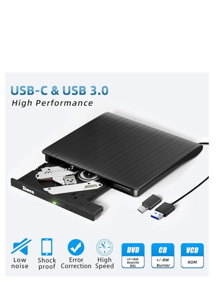 External DVD Drive USB 3.0 Type-C CD Burner Portable CD +/-RW Drive DVD Player for ROM Rewriter Burner Compatible with Laptop Desktop PC Windows MacBook Linux Mac OS  - Image 5