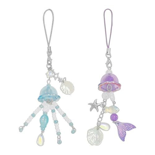 cioatu 1-4PCS Cute Phone Charms Aesthetic Y2K Cell Phone Charms Strap Strawberry Butterfly Star PhoneCharm Y2K Accessories for Bag Keychain Airpods Camera Pendants Decor (Blue & Purple Jellyfish) - Image 1
