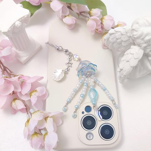 cioatu 1-4PCS Cute Phone Charms Aesthetic Y2K Cell Phone Charms Strap Strawberry Butterfly Star PhoneCharm Y2K Accessories for Bag Keychain Airpods Camera Pendants Decor (Blue & Purple Jellyfish) - Image 4