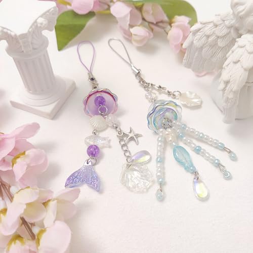 cioatu 1-4PCS Cute Phone Charms Aesthetic Y2K Cell Phone Charms Strap Strawberry Butterfly Star PhoneCharm Y2K Accessories for Bag Keychain Airpods Camera Pendants Decor (Blue & Purple Jellyfish) - Image 5