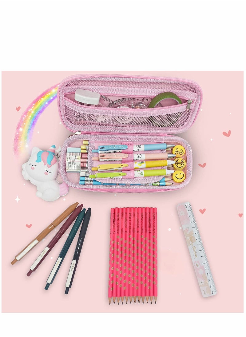 SYOSI - Unicorn Pencil Case for Girls, Pink Pencil Storage Case, Large Capacity Multi-slot Compartment Zipper Pencil Bag for Storage of Study Stationery, Suitable for School Office Use (Pink) - Image 1