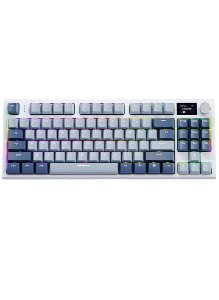 هجوم القرش - لوحة مفاتيح ميكانيكية لاسلكية K86 RGB، وضع ثلاثي، بلوتوث 5.0/2.4G/USB-C، 87 مفتاحًا، لوحة مفاتيح ألعاب قابلة للتبديل السريع، بطارية 4000 مللي أمبير/ساعة، شاشة OLED عالية الدقة 1.2 بوصة، زر دوار للتحكم في مستوى الصوت للألعاب والعمل - Image 1