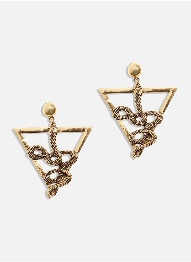 SOHI Geometric Snake Drop Earrings - Gold-Colour