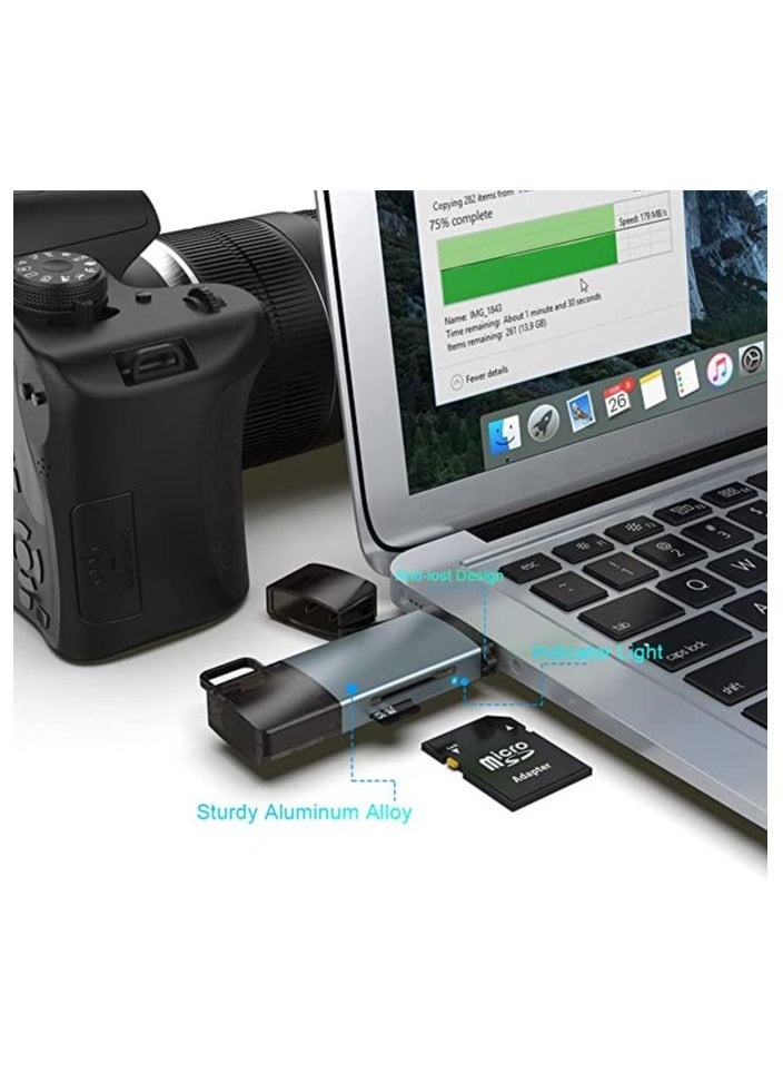 SYOSI - SD Card Reader, USB C USB 3.0 to Memory Card Reader Adapter, Dual Slot for External Camera Photo SD SDHC SDXC MicroSD UHS-I Compatible with Computer PC MacBook Air Pro Samsung Galaxy S22 iPad Pro - Image 1