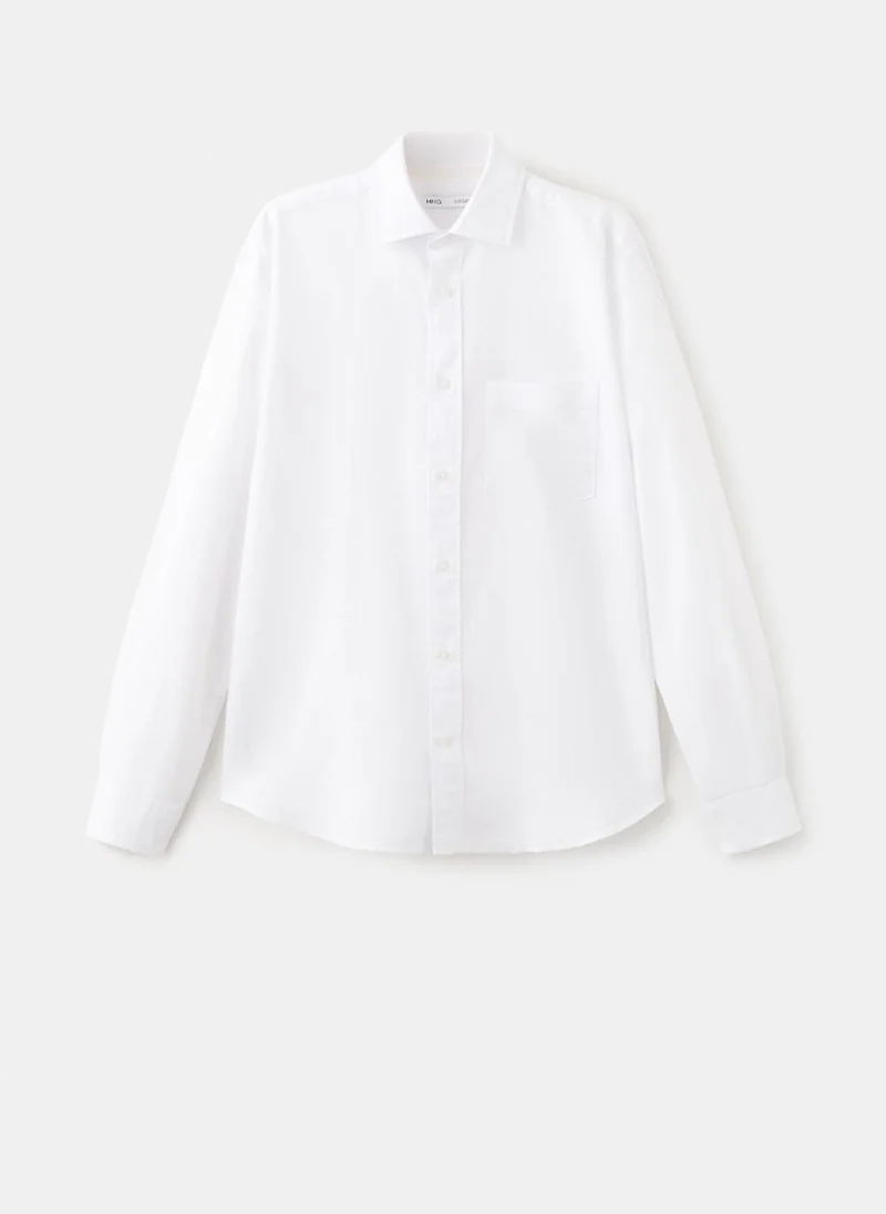 Mango Man 01-BLANCO Linen Cotton Shirt With Pocket for Men | Best Price UAE