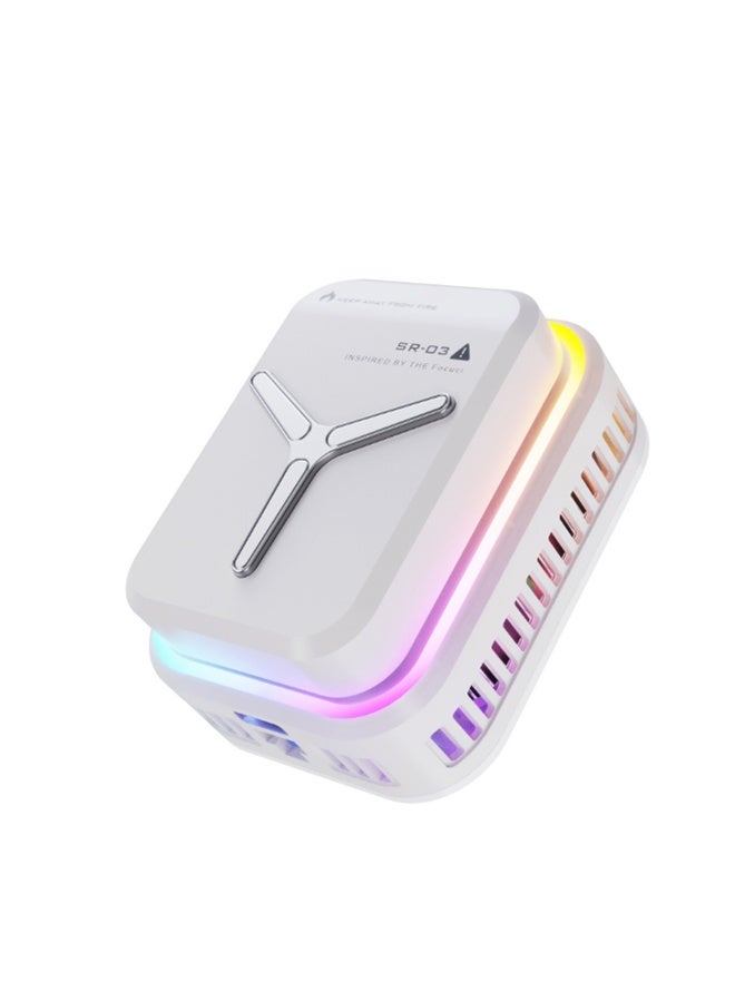 مبرد الهاتف المحمول المغناطيسي ， مروحة تبريد الهاتف المحمول ， مروحة تبريد USB للهاتف، تحكم ذكي في درجة الحرارة، ضوء RGB ， حامل حامل حامل لوحة تبريد الهاتف المحمول (SR-03- أبيض) - Image 1